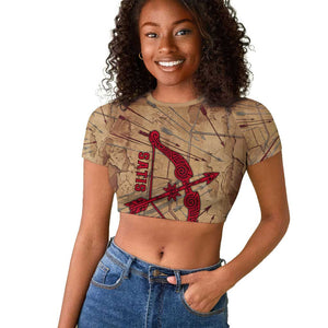 Satis Raglan Cropped T shirt with Fiery Bow and Arrow in Ancient Egyptian Warrior