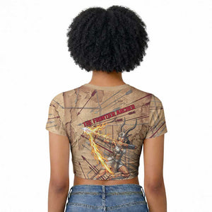 Satis Raglan Cropped T shirt with Fiery Bow and Arrow in Ancient Egyptian Warrior