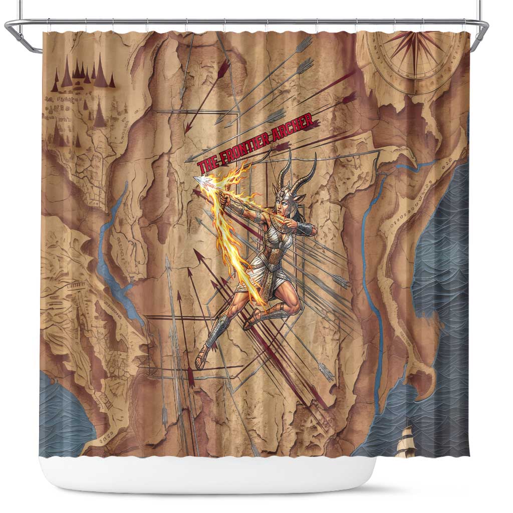 Satis Shower Curtain with Fiery Bow and Arrow in Ancient Egyptian Warrior
