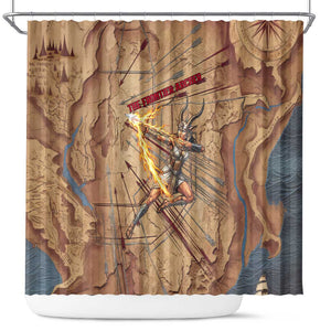 Satis Shower Curtain with Fiery Bow and Arrow in Ancient Egyptian Warrior