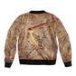 Satis Sleeve Zip Bomber Jacket with Fiery Bow and Arrow in Ancient Egyptian Warrior