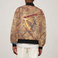 Satis Sleeve Zip Bomber Jacket with Fiery Bow and Arrow in Ancient Egyptian Warrior
