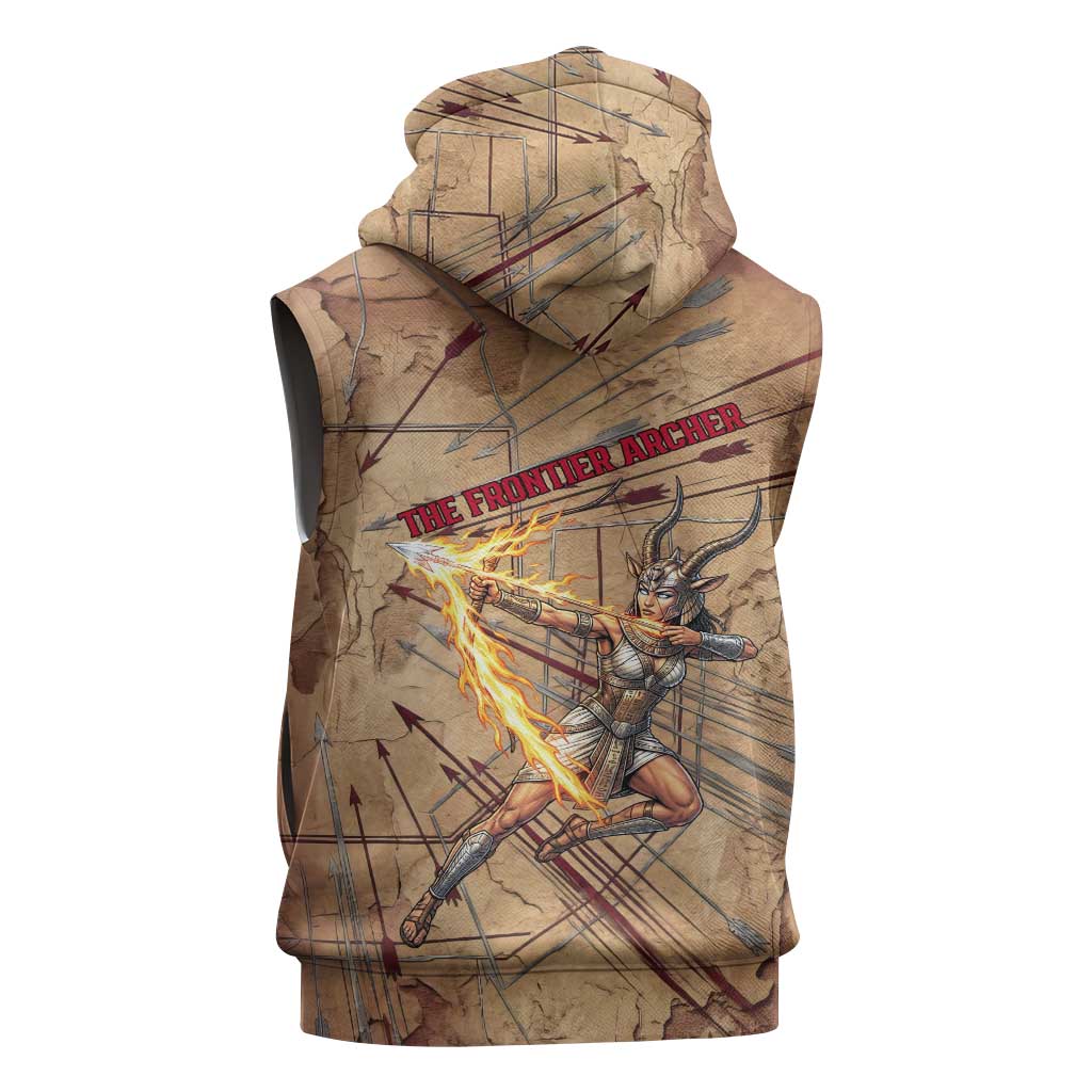 Satis Sleeveless Hoodie with Fiery Bow and Arrow in Ancient Egyptian Warrior