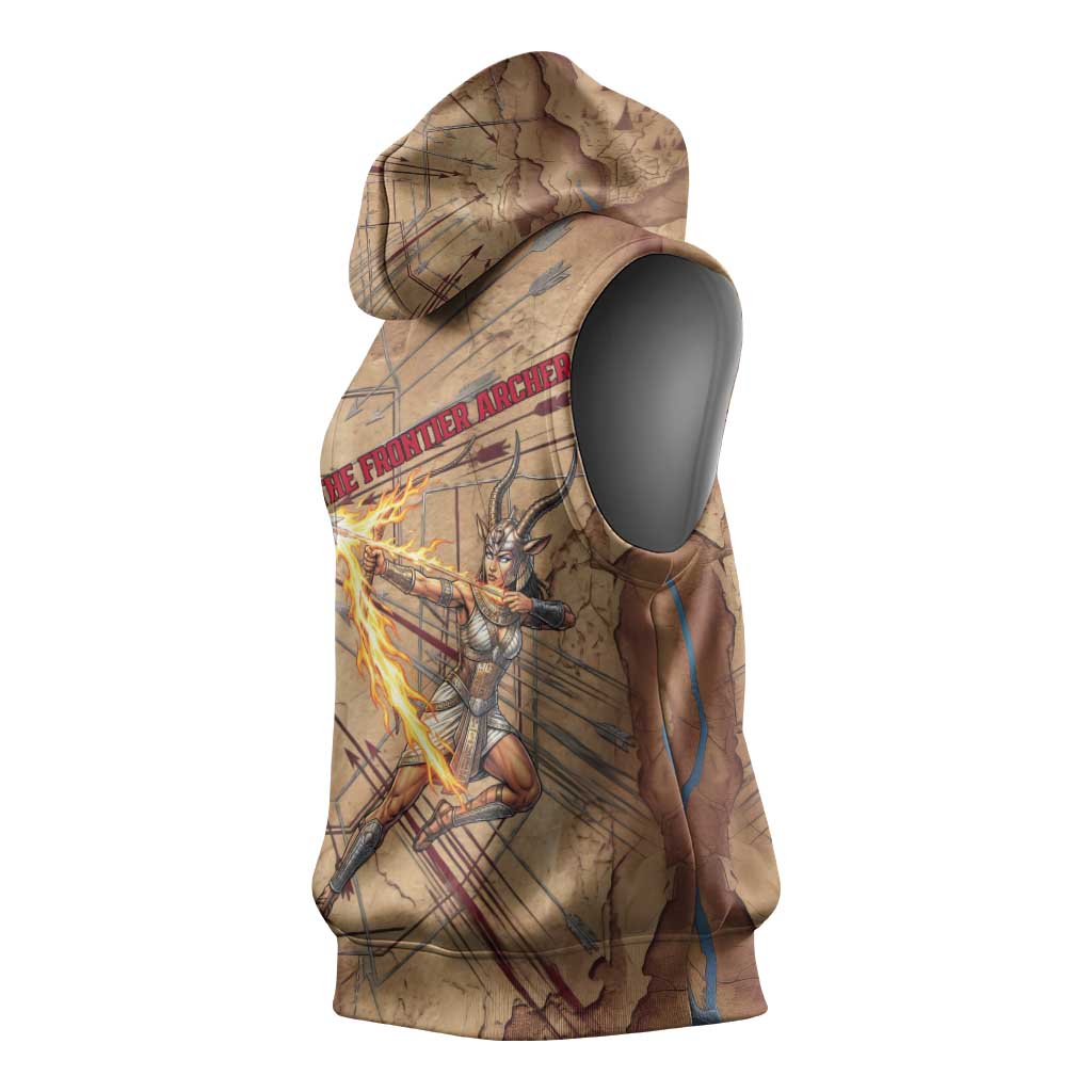 Satis Sleeveless Hoodie with Fiery Bow and Arrow in Ancient Egyptian Warrior