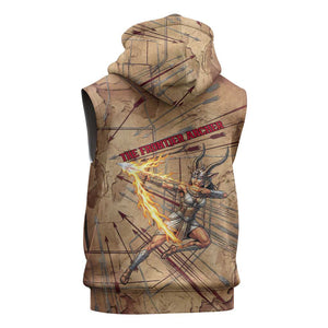 Satis Sleeveless Zip Hoodie with Fiery Bow and Arrow in Ancient Egyptian Warrior