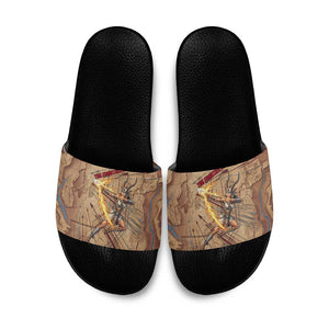 Satis Slide Sandals with Fiery Bow and Arrow in Ancient Egyptian Warrior