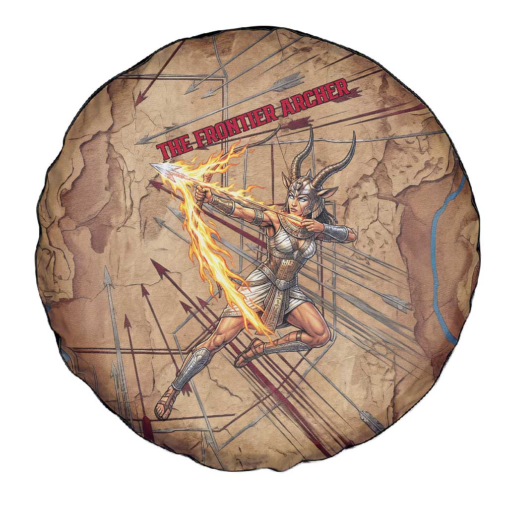 Satis Spare Tire Cover with Fiery Bow and Arrow in Ancient Egyptian Warrior