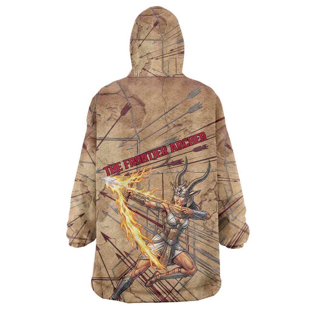 Satis Wearable Blanket Hoodie with Fiery Bow and Arrow in Ancient Egyptian Warrior