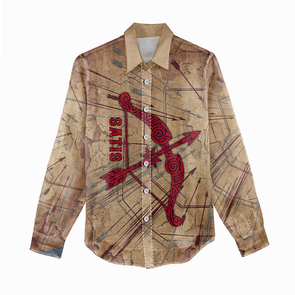 Satis Women Casual Shirt with Fiery Bow and Arrow in Ancient Egyptian Warrior