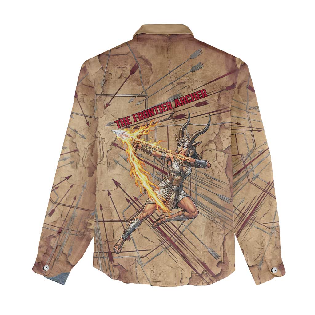 Satis Women Casual Shirt with Fiery Bow and Arrow in Ancient Egyptian Warrior