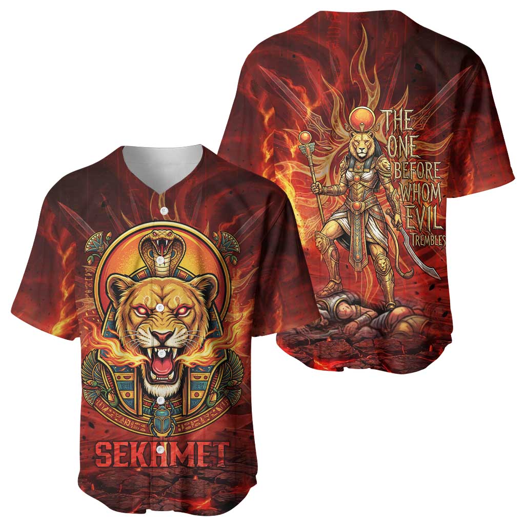 Sekhmet Baseball Jersey Egyptian Fiery Lioness Head and Ancient Warrior