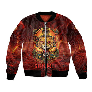 Sekhmet Bomber Jacket Egyptian Fiery Lioness Head and Ancient Warrior