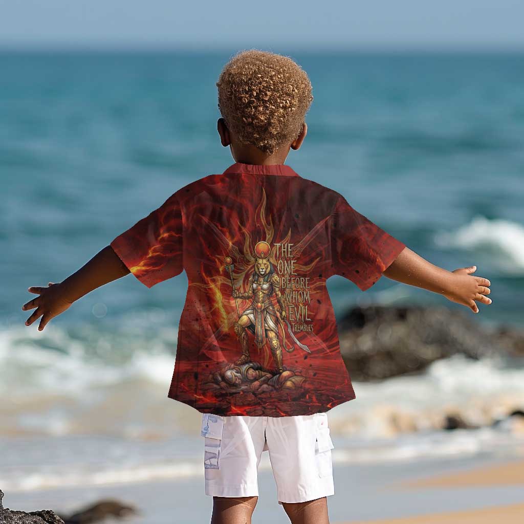 Sekhmet Kid Hawaiian Shirt Egyptian Fiery Lioness Head and Ancient Warrior