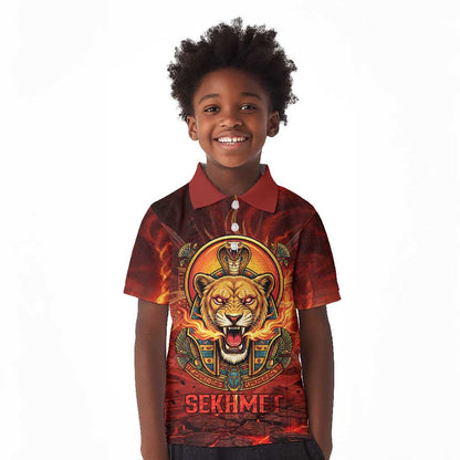 Sekhmet Kid Polo Shirt Egyptian Fiery Lioness Head and Ancient Warrior