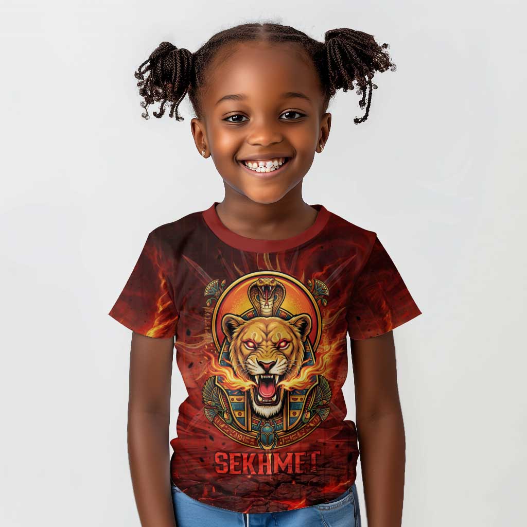 Sekhmet Kid T shirt Egyptian Fiery Lioness Head and Ancient Warrior