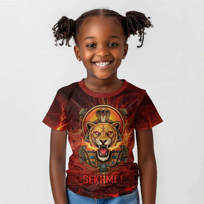 Sekhmet Kid T shirt Egyptian Fiery Lioness Head and Ancient Warrior