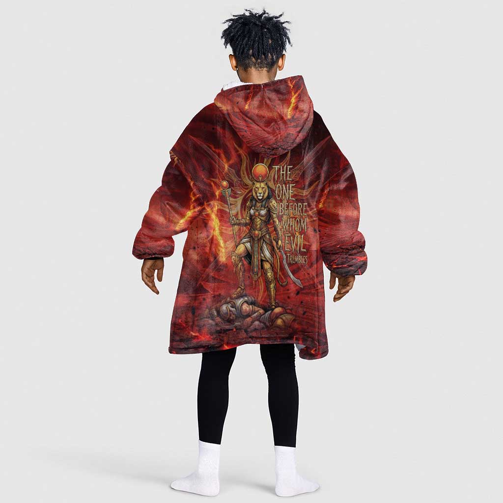 Sekhmet Kid Wearable Blanket Hoodie Egyptian Fiery Lioness Head and Ancient Warrior