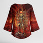 Sekhmet Kimono Sleeve Blouse Egyptian Fiery Lioness Head and Ancient Warrior