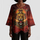 Sekhmet Kimono Sleeve Blouse Egyptian Fiery Lioness Head and Ancient Warrior