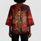 Sekhmet Kimono Sleeve Blouse Egyptian Fiery Lioness Head and Ancient Warrior