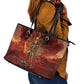 Sekhmet Leather Tote Bag Egyptian Fiery Lioness Head and Ancient Warrior