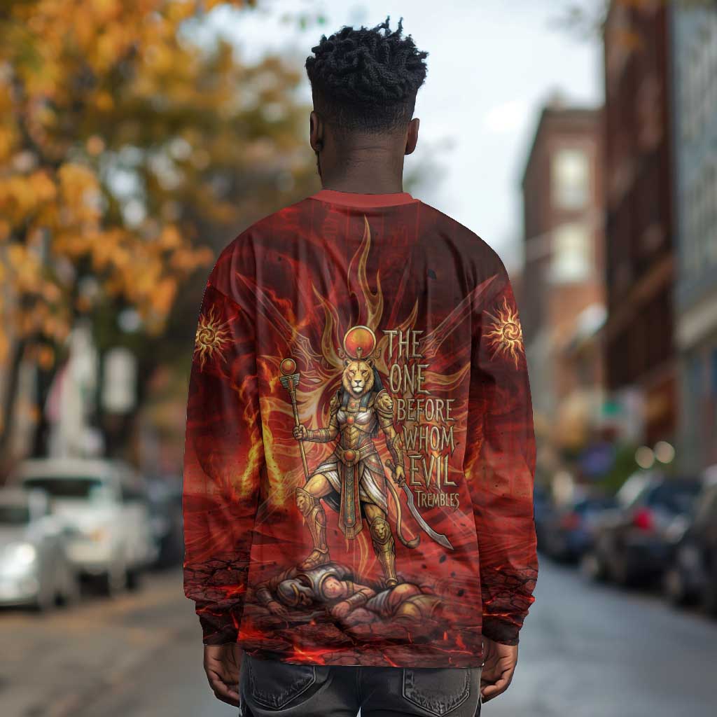 Sekhmet Long Sleeve Shirt Egyptian Fiery Lioness Head and Ancient Warrior