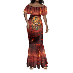 Sekhmet Mermaid Dress Egyptian Fiery Lioness Head and Ancient Warrior