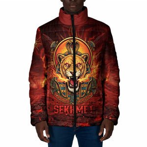 Sekhmet Padded Jacket Egyptian Fiery Lioness Head and Ancient Warrior