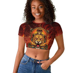 Sekhmet Raglan Cropped T shirt Egyptian Fiery Lioness Head and Ancient Warrior