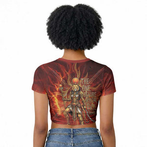 Sekhmet Raglan Cropped T shirt Egyptian Fiery Lioness Head and Ancient Warrior