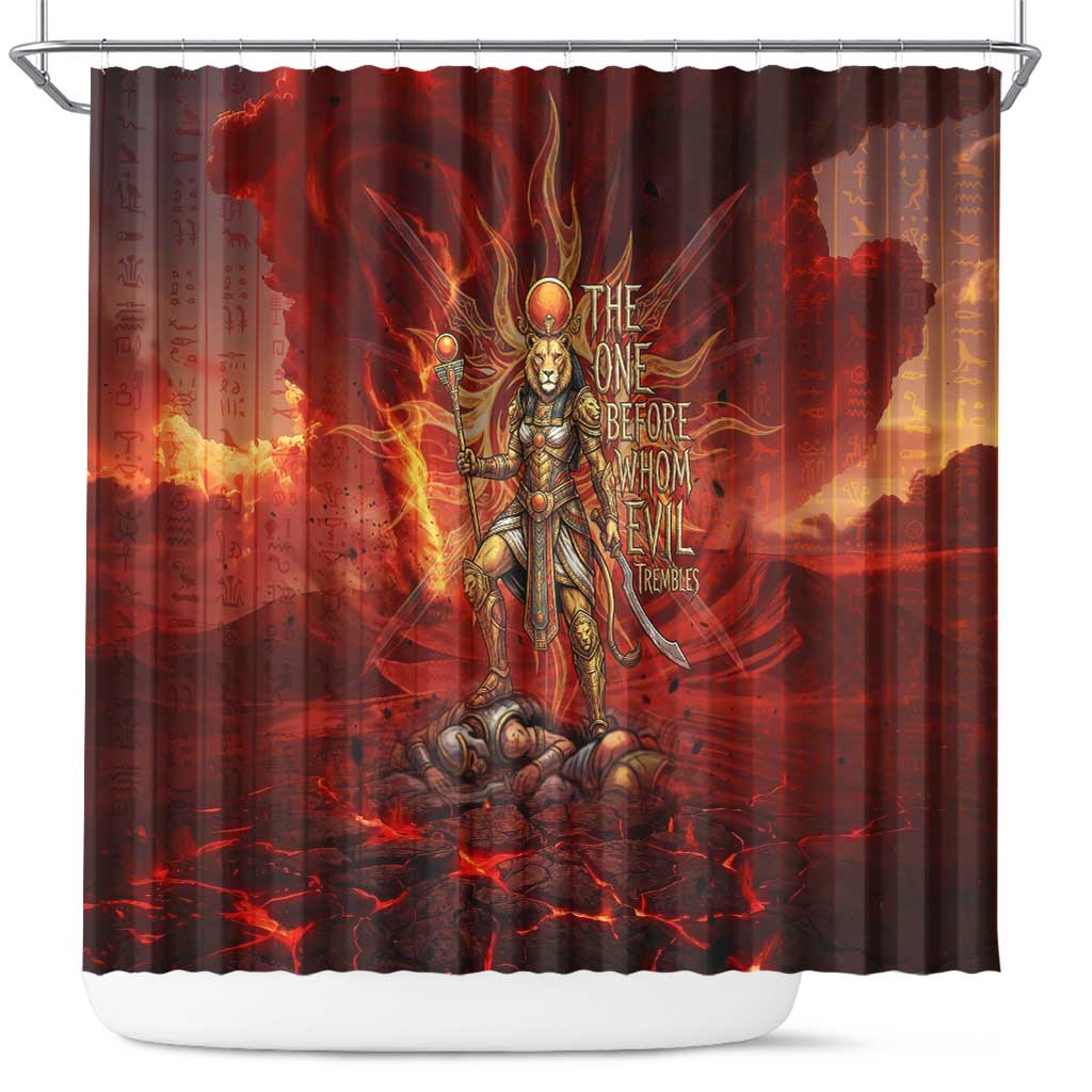 Sekhmet Shower Curtain Egyptian Fiery Lioness Head and Ancient Warrior