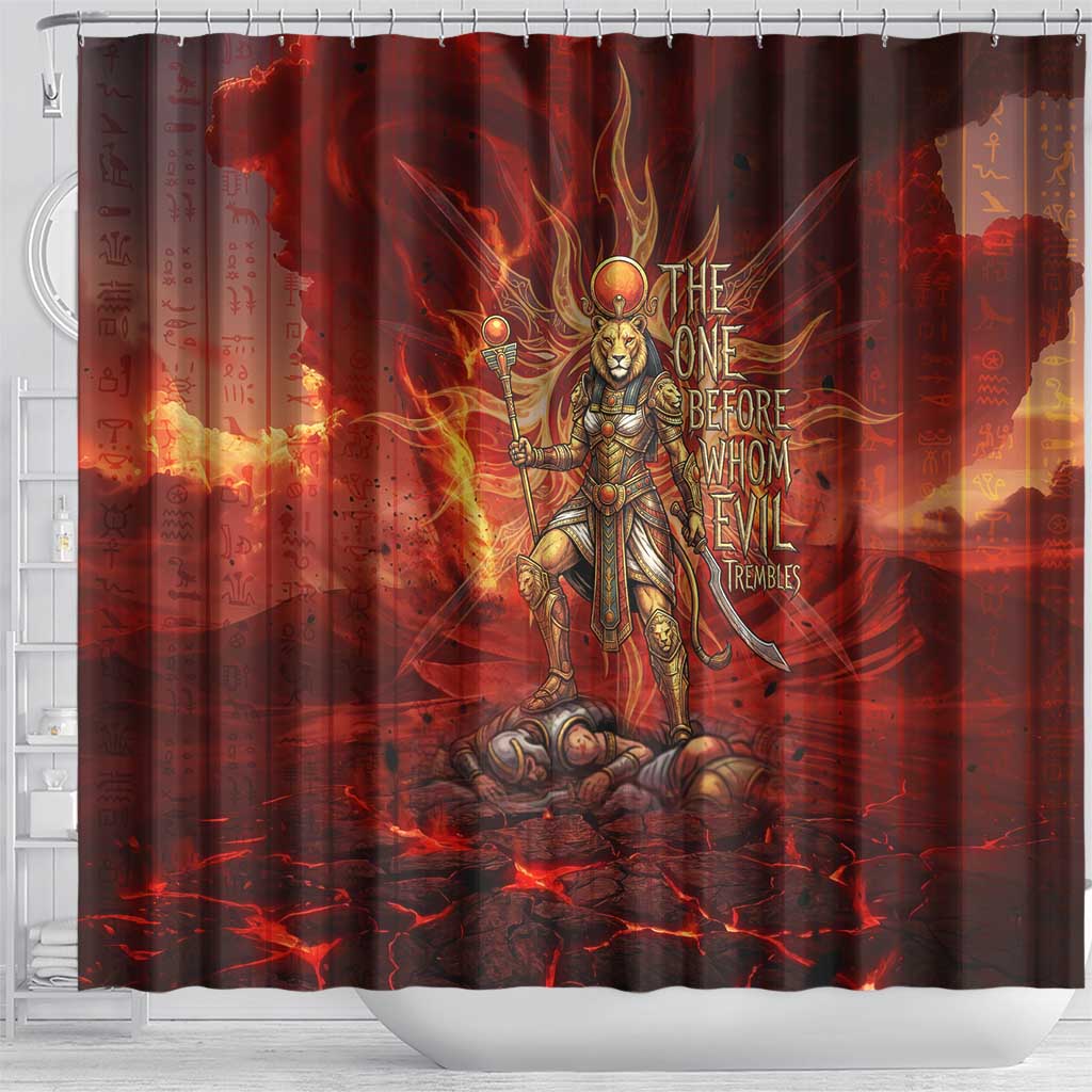Sekhmet Shower Curtain Egyptian Fiery Lioness Head and Ancient Warrior