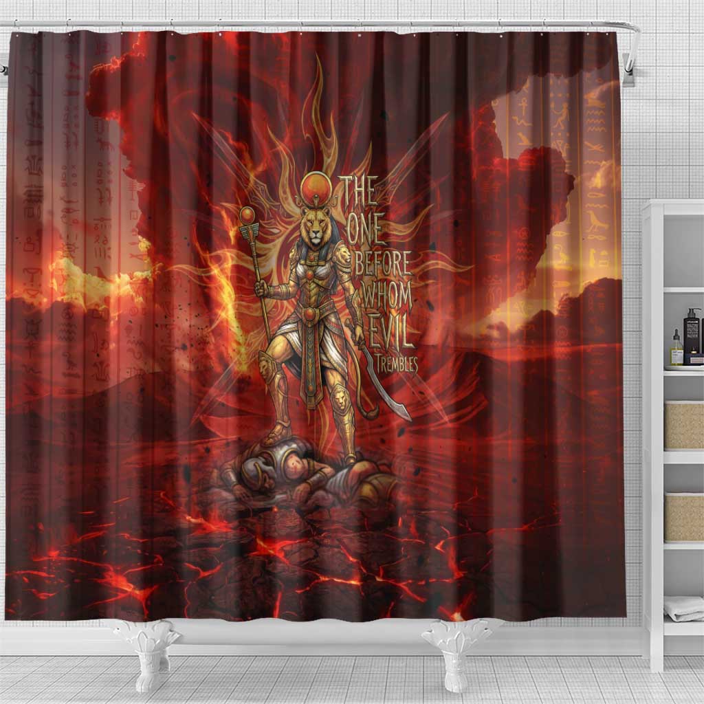 Sekhmet Shower Curtain Egyptian Fiery Lioness Head and Ancient Warrior