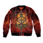 Sekhmet Sleeve Zip Bomber Jacket Egyptian Fiery Lioness Head and Ancient Warrior