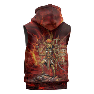 Sekhmet Sleeveless Zip Hoodie Egyptian Fiery Lioness Head and Ancient Warrior