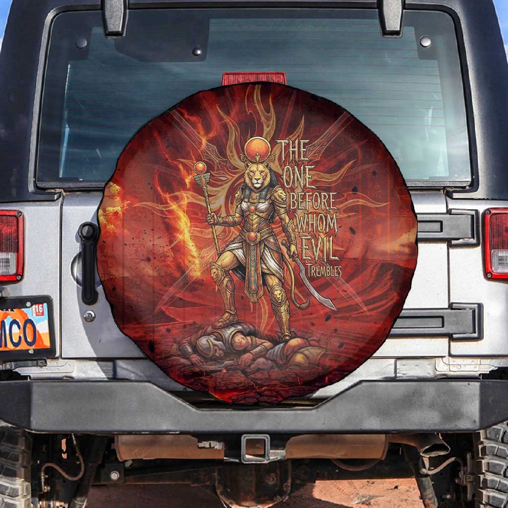 Sekhmet Spare Tire Cover Egyptian Fiery Lioness Head and Ancient Warrior