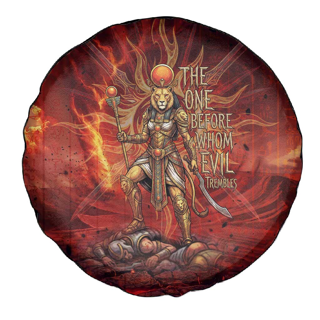 Sekhmet Spare Tire Cover Egyptian Fiery Lioness Head and Ancient Warrior
