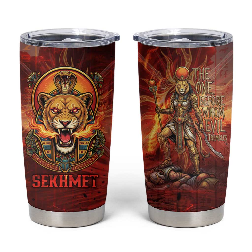 Sekhmet Tumbler Cup Egyptian Fiery Lioness Head and Ancient Warrior