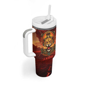 Sekhmet Tumbler With Handle Egyptian Fiery Lioness Head and Ancient Warrior