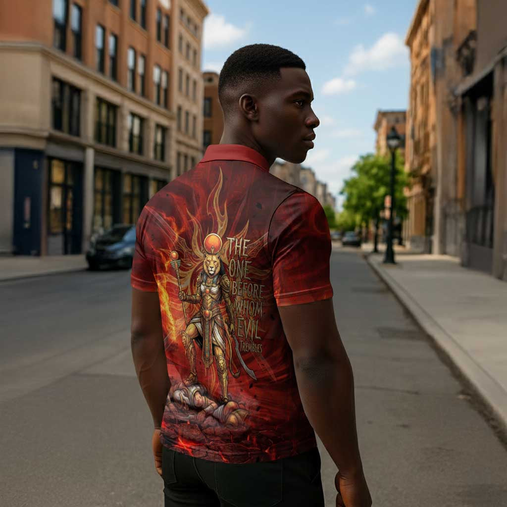 Sekhmet Zipper Polo Shirt Egyptian Fiery Lioness Head and Ancient Warrior