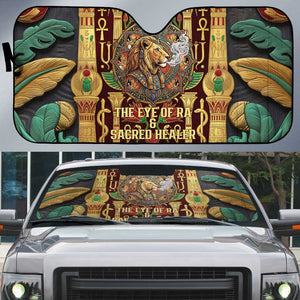 Sekhmet Auto Sun Shade with Eye of Ra and Sacred Lion Symbol in Egyptian Healer