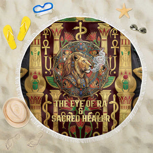 Sekhmet Beach Blanket with Eye of Ra and Sacred Lion Symbol in Egyptian Healer