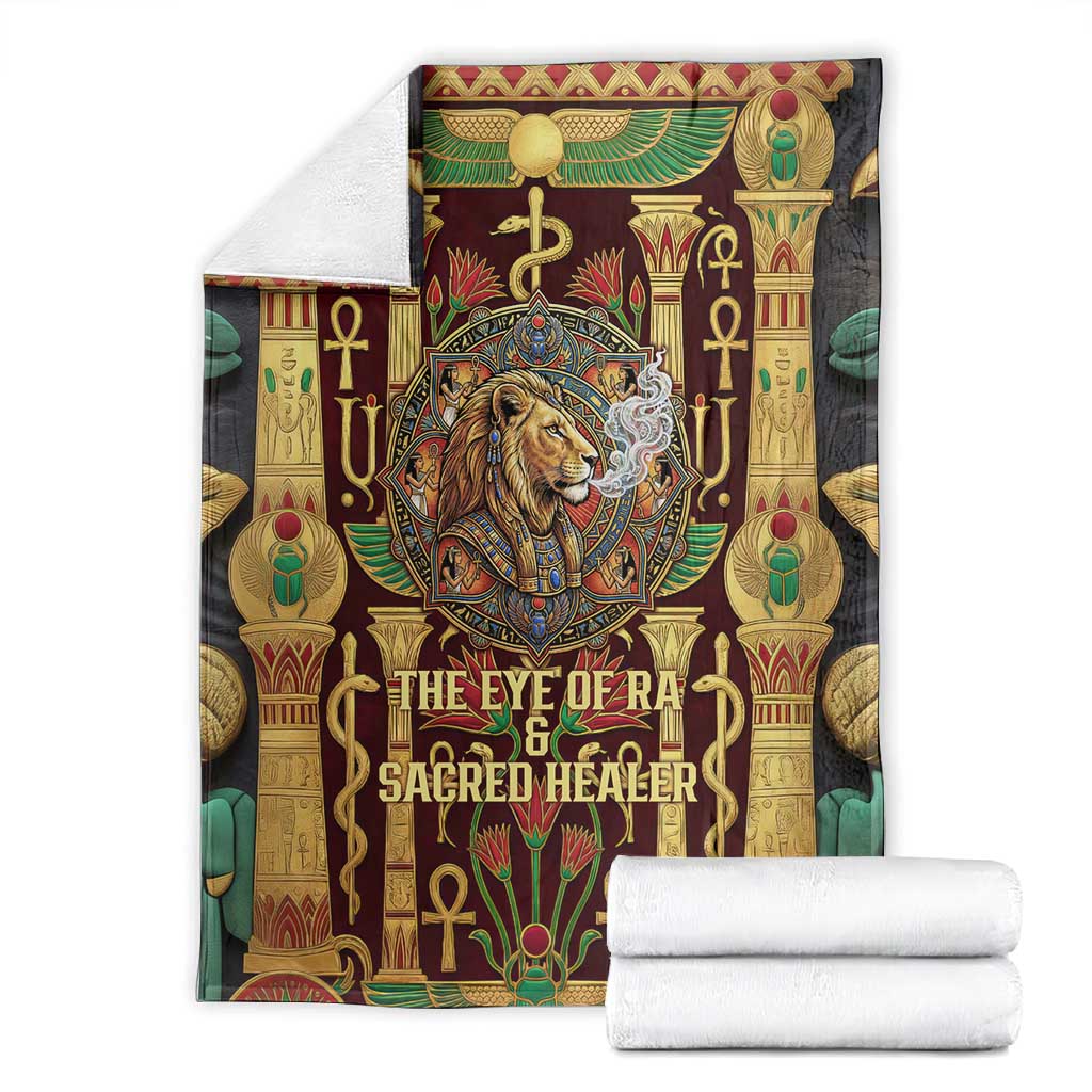 Sekhmet Blanket with Eye of Ra and Sacred Lion Symbol in Egyptian Healer