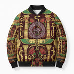 Sekhmet Bomber Puffer Jacket with Eye of Ra and Sacred Lion Symbol in Egyptian Healer