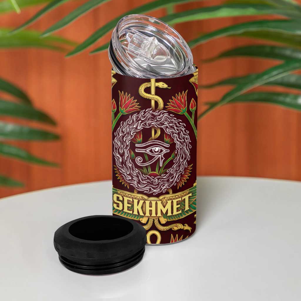 Sekhmet 4 in 1 Can Cooler Tumbler with Eye of Ra and Sacred Lion Symbol in Egyptian Healer