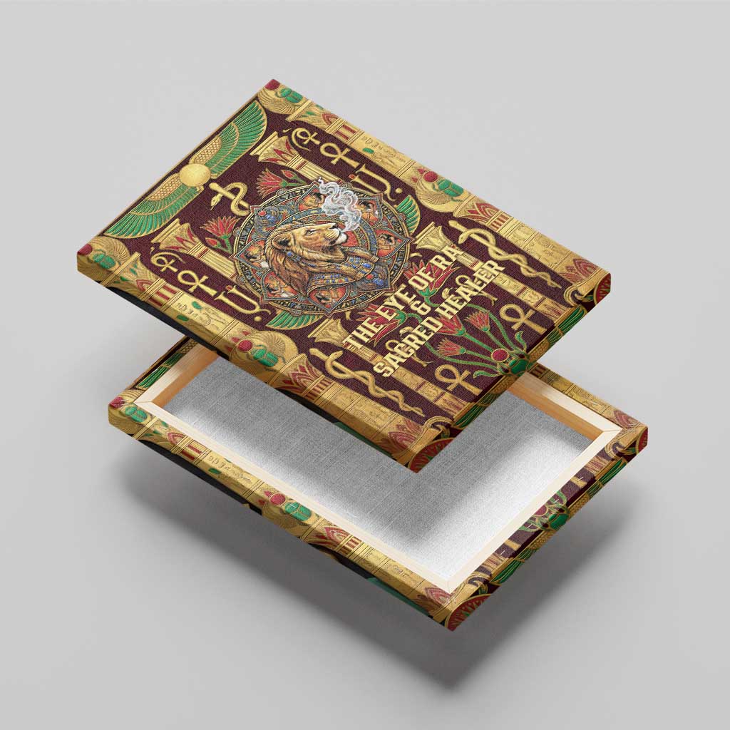 Sekhmet Canvas Wall Art with Eye of Ra and Sacred Lion Symbol in Egyptian Healer
