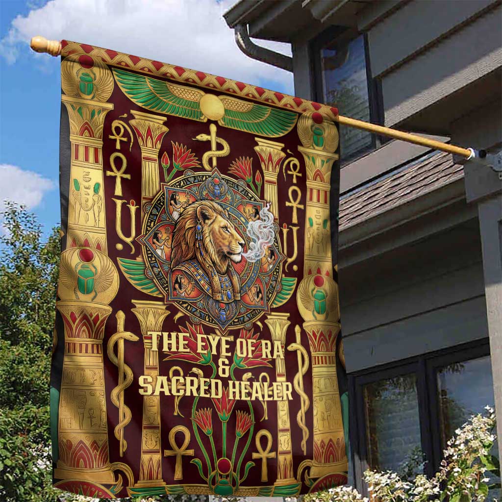 Sekhmet Garden Flag with Eye of Ra and Sacred Lion Symbol in Egyptian Healer