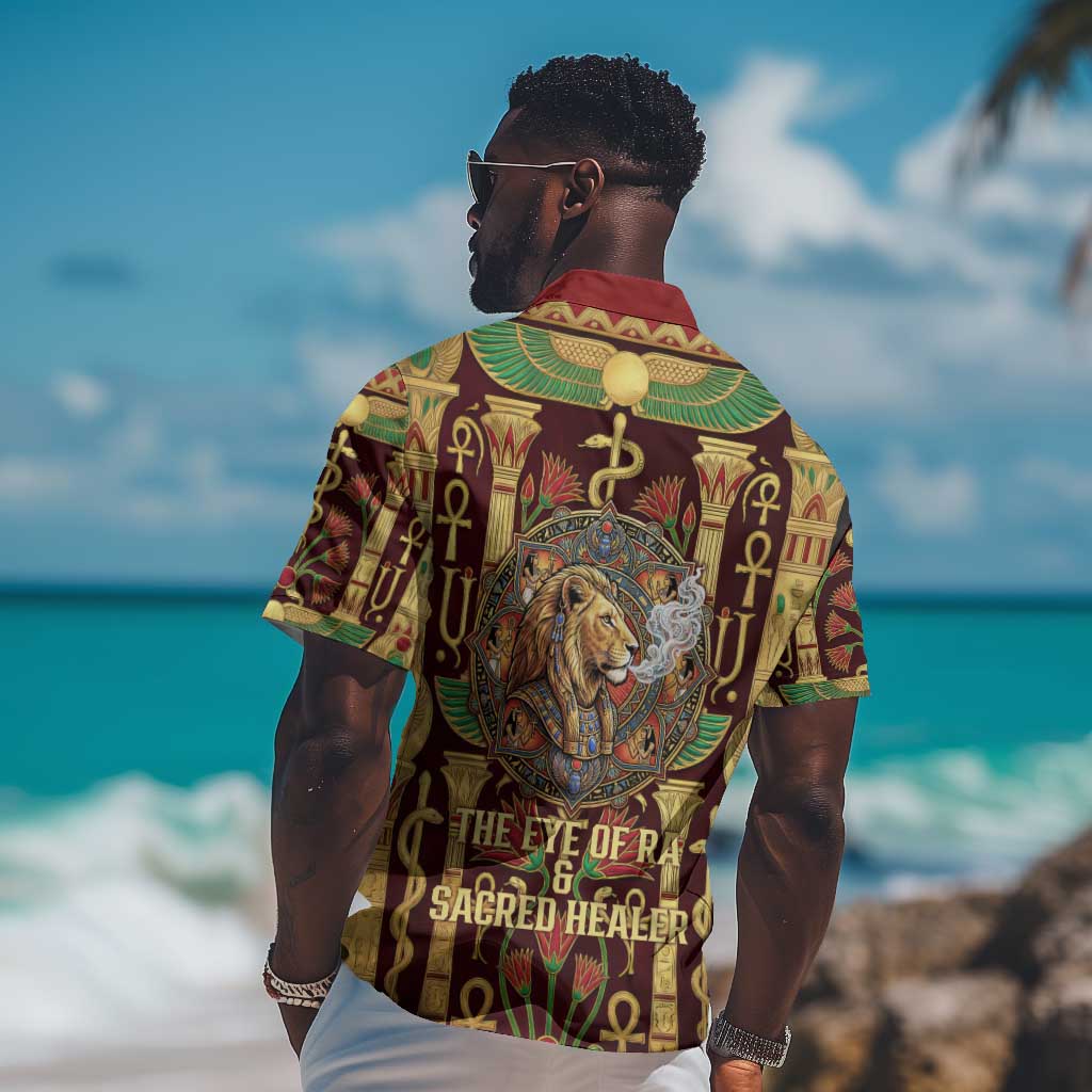 Sekhmet Hawaiian Shirt with Eye of Ra and Sacred Lion Symbol in Egyptian Healer