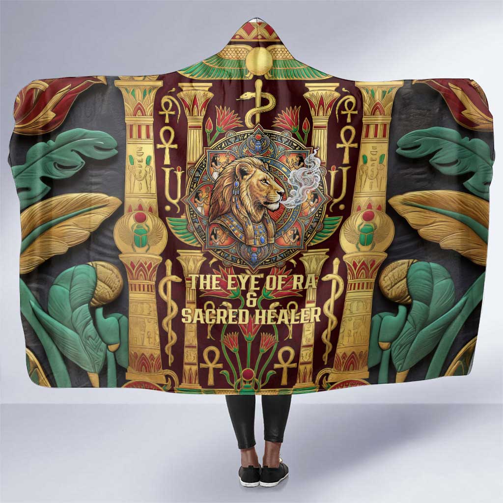 Sekhmet Hooded Blanket with Eye of Ra and Sacred Lion Symbol in Egyptian Healer