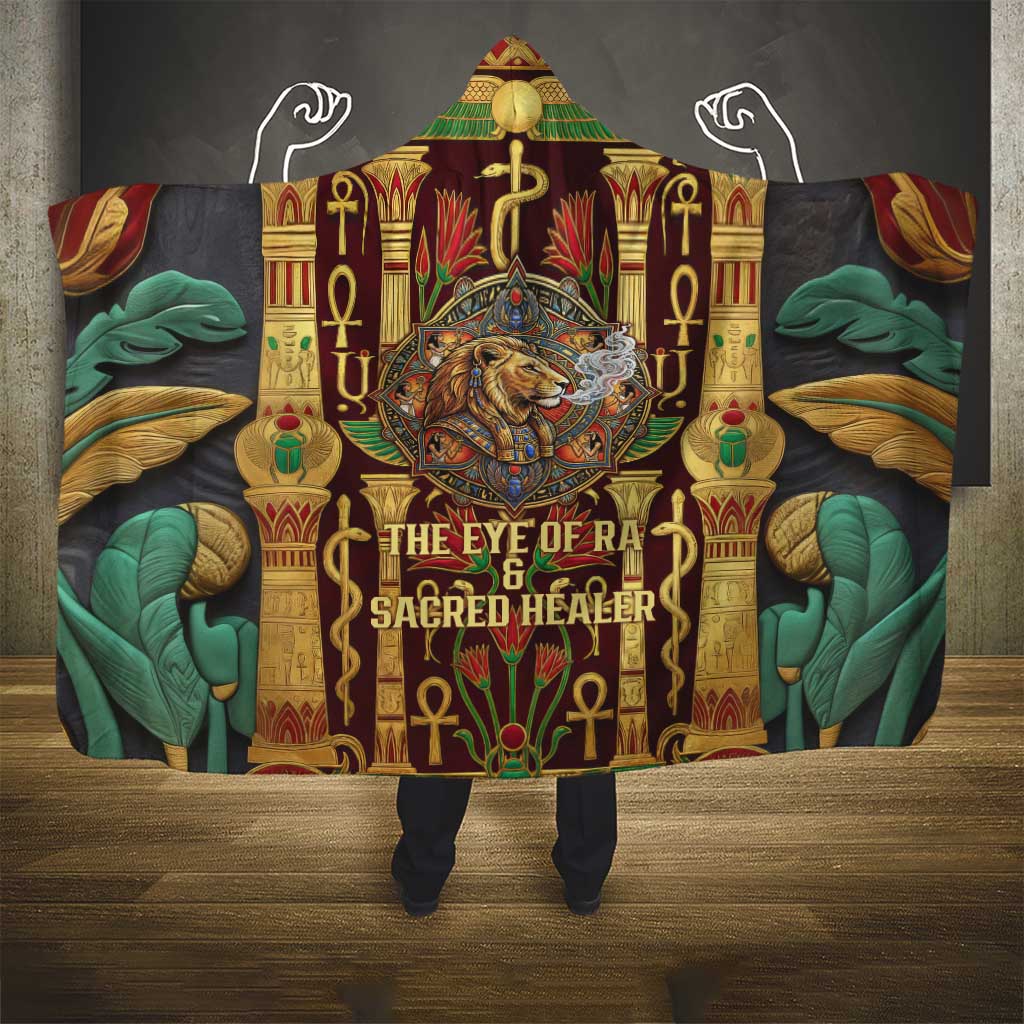 Sekhmet Hooded Blanket with Eye of Ra and Sacred Lion Symbol in Egyptian Healer